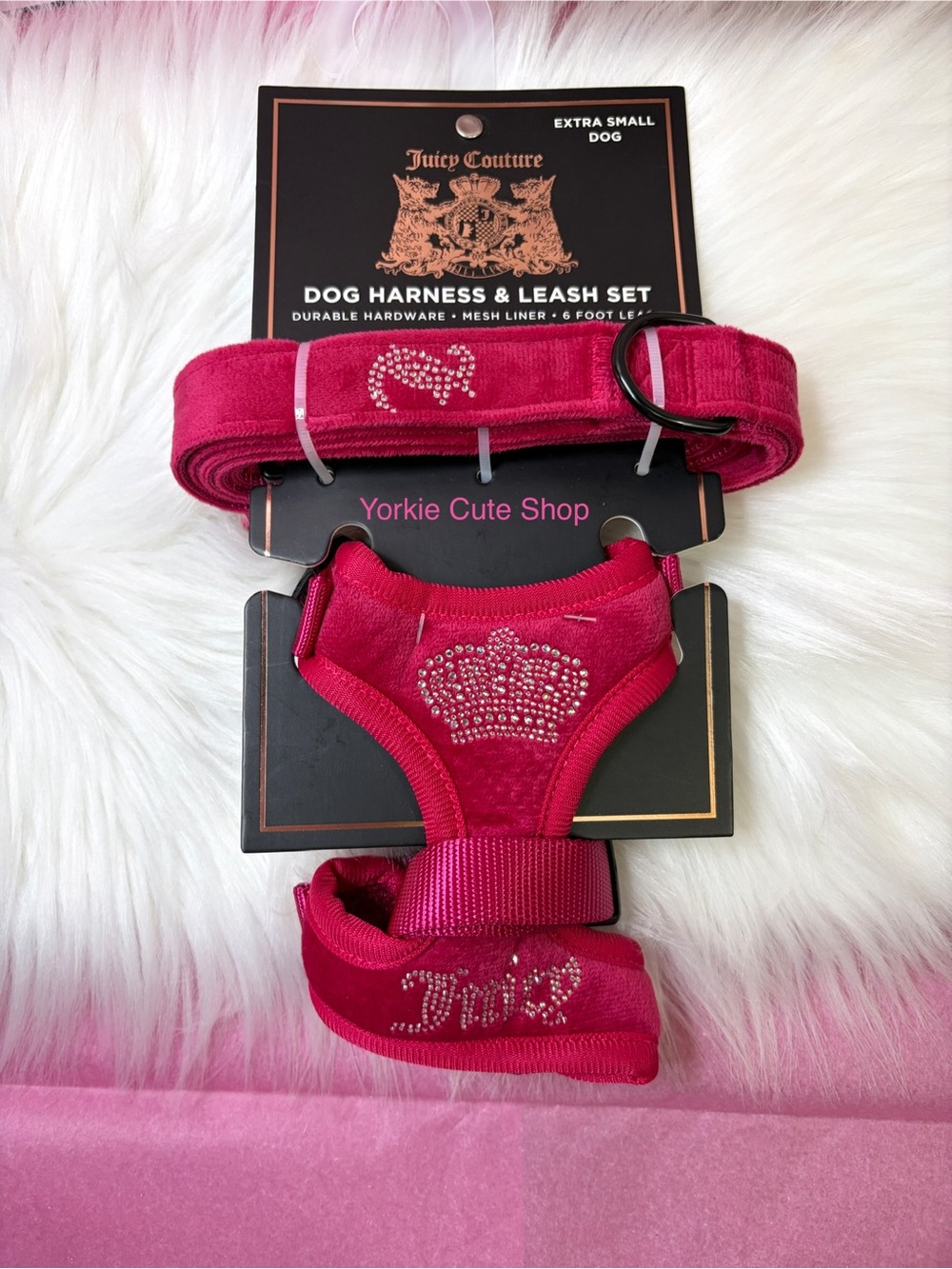 New Juicy Couture Berry Red Dog Harness and Leash Set XS